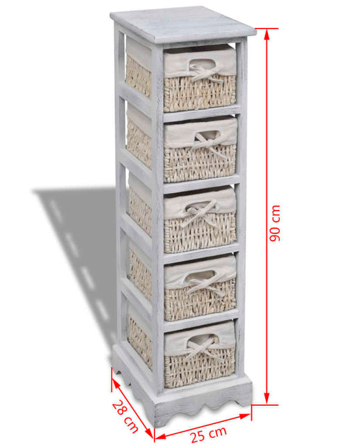 Загрузите изображение в средство просмотра галереи, Dulap de depozitare din lemn, 5 coșuri împletite, alb
