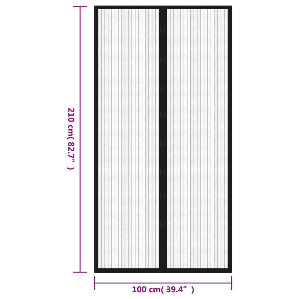 Perdea anti insecte cu benzi scai, 210 x 100 cm, 2 buc, negru