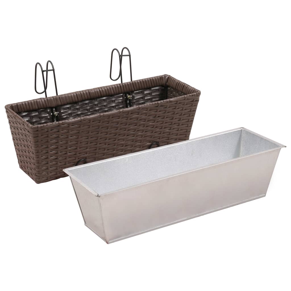 Jardinieră din ratan pentru balcon, 50 cm, 2 buc, Maro