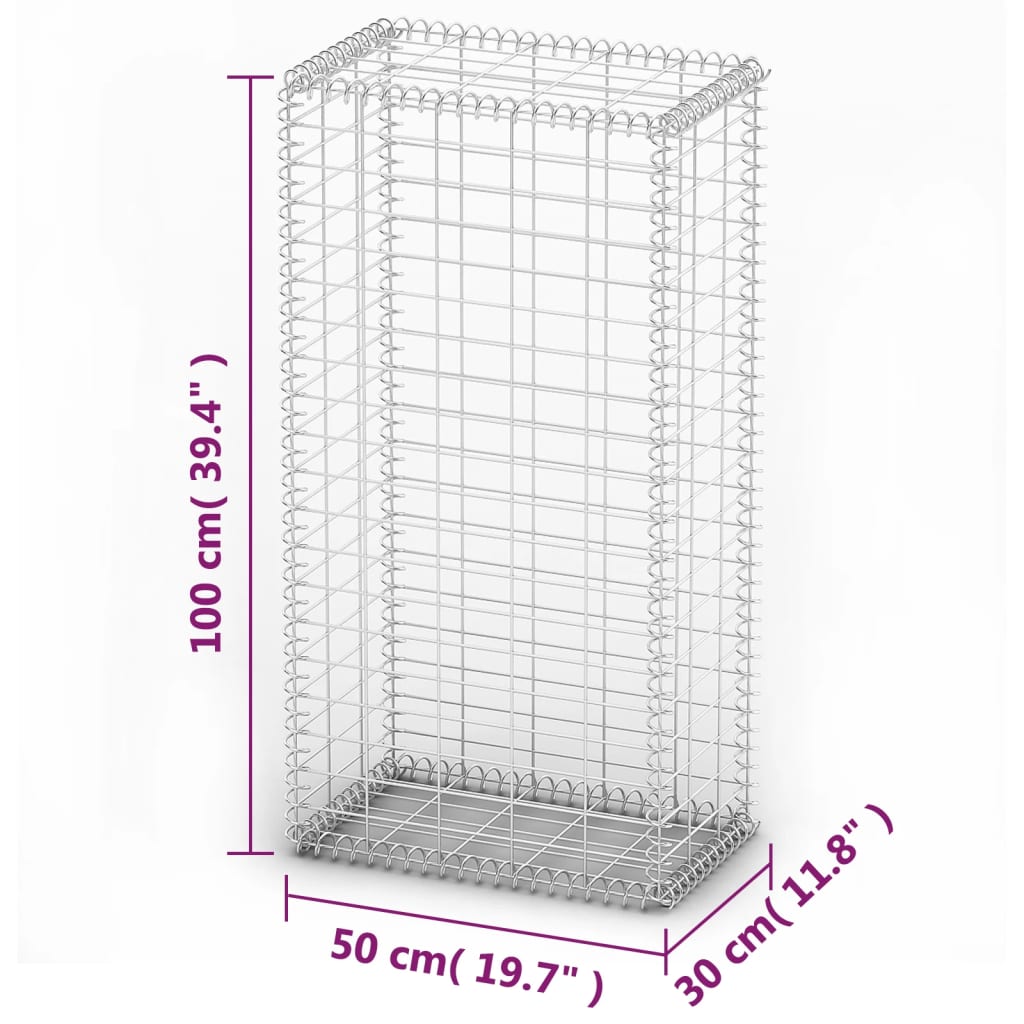 Coș gabion cu capace, sârmă galvanizată, 100 x 50 x 30 cm