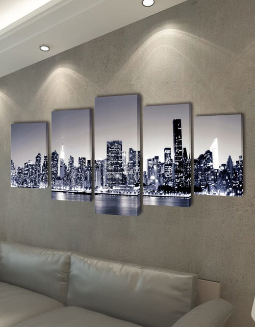 Încărcați imaginea în vizualizatorul Galerie, Set de tablouri pânză, monocrom, imprimeu New York Skyline, 100x50 cm
