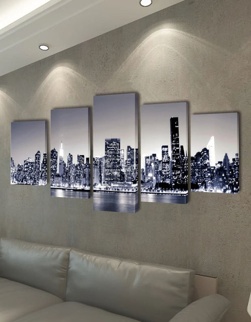Загрузите изображение в средство просмотра галереи, Set de tablouri pânză, monocrom, imprimeu New York Skyline, 200x100 cm
