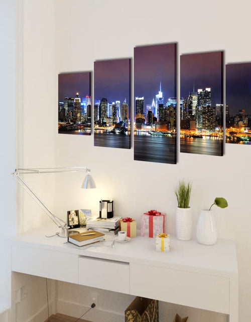 Încărcați imaginea în vizualizatorul Galerie, Set de tablouri pânză, colorat, imprimeu New York Skyline, 100x50 cm
