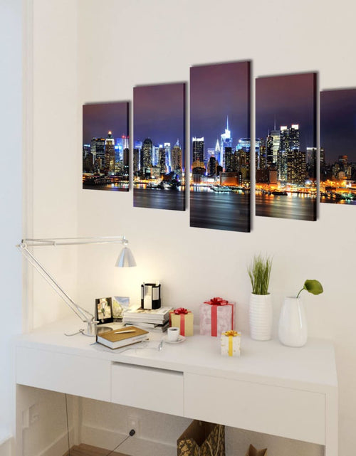 Загрузите изображение в средство просмотра галереи, Set tablouri imprimate pe pânză, New York Skyline, 200x100 cm
