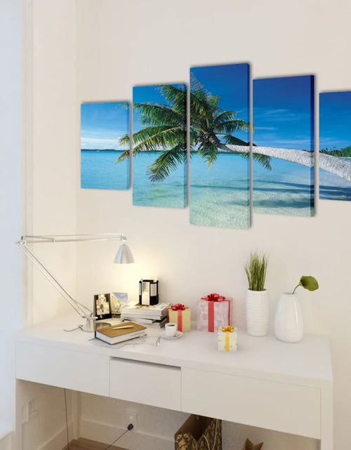 Загрузите изображение в средство просмотра галереи, Set tablouri imprimate de pânză, plajă nisip cu palmier, 200 x 100 cm
