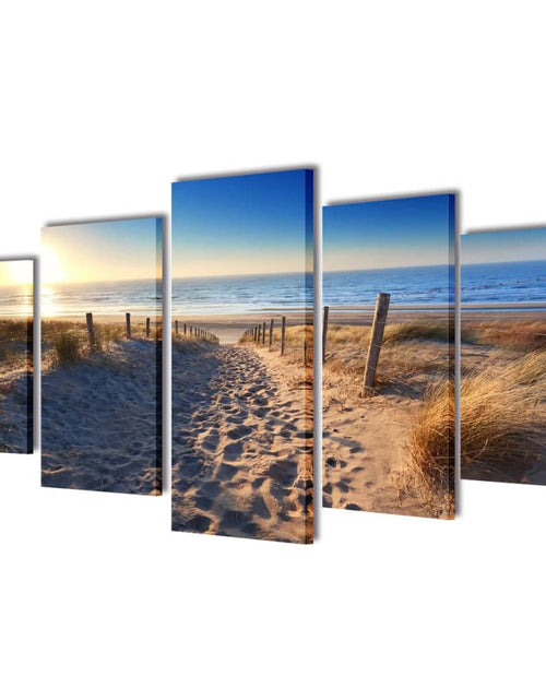 Загрузите изображение в средство просмотра галереи, Set tablouri din pânză cu imprimeu plajă cu nisip, 200x100 cm
