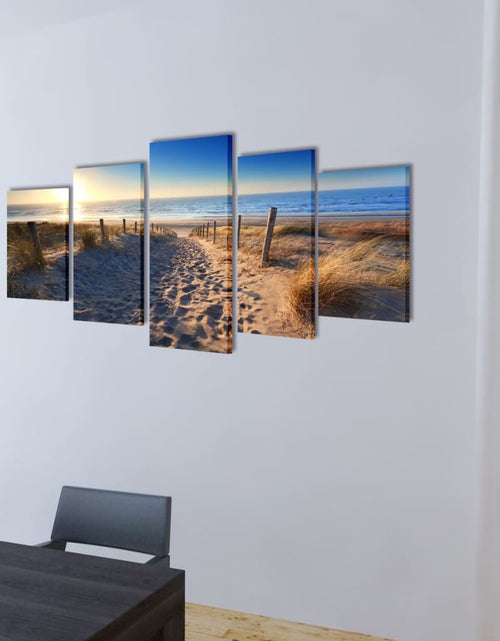 Încărcați imaginea în vizualizatorul Galerie, Set tablouri din pânză cu imprimeu plajă cu nisip, 200x100 cm
