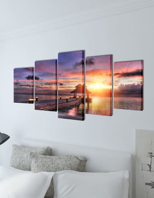 Загрузите изображение в средство просмотра галереи, Set tablouri de pânză imprimeu plajă cu pavilion, 200 x 100 cm
