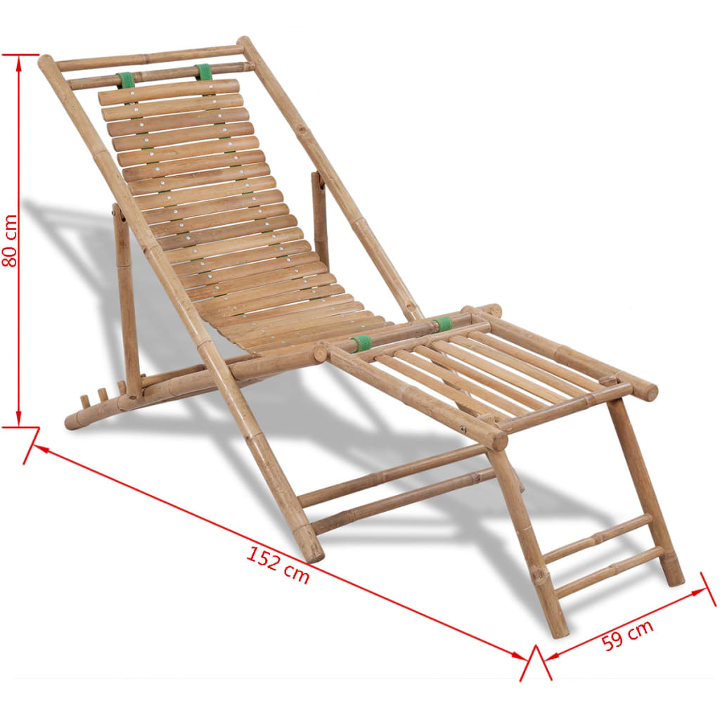 Scaun pliabil de exterior, cu taburet, bambus