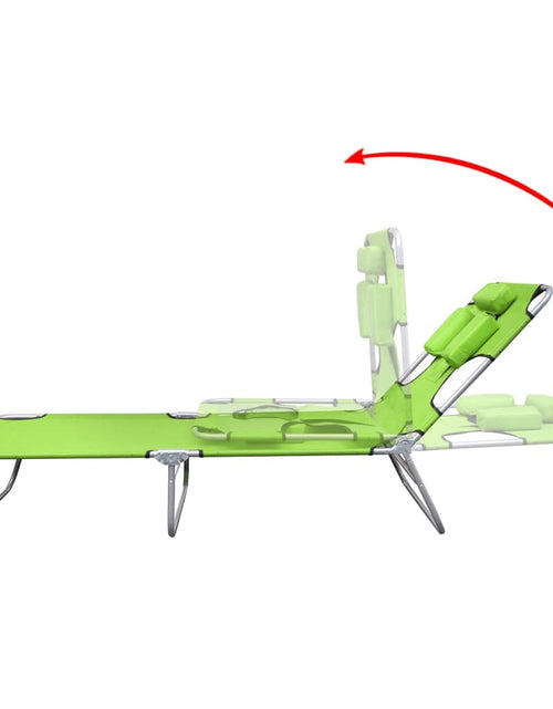 Загрузите изображение в средство просмотра галереи, Șezlong verde măr pliabil pentru plajă, cu tetieră și spătar reglabil
