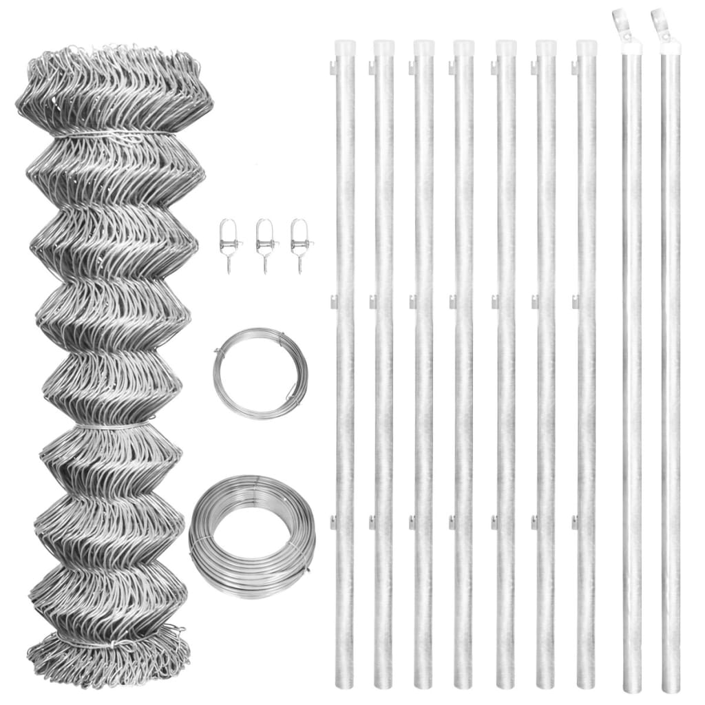 Gard din plasă cu stâlpi, argintiu, 15x1,25 m, oțel galvanizat