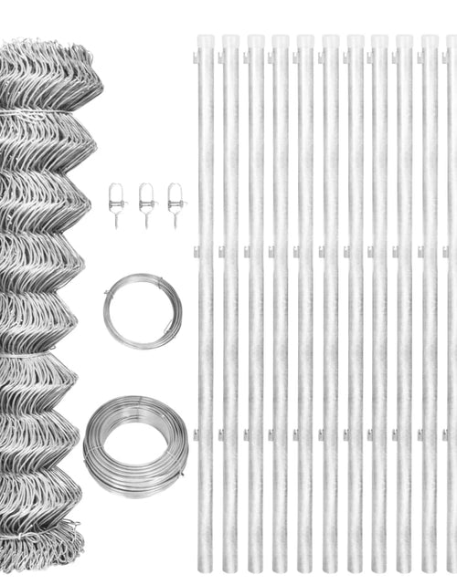 Загрузите изображение в средство просмотра галереи, Gard din plasă cu stâlpi, argintiu, 25x1,25 m, oțel galvanizat

