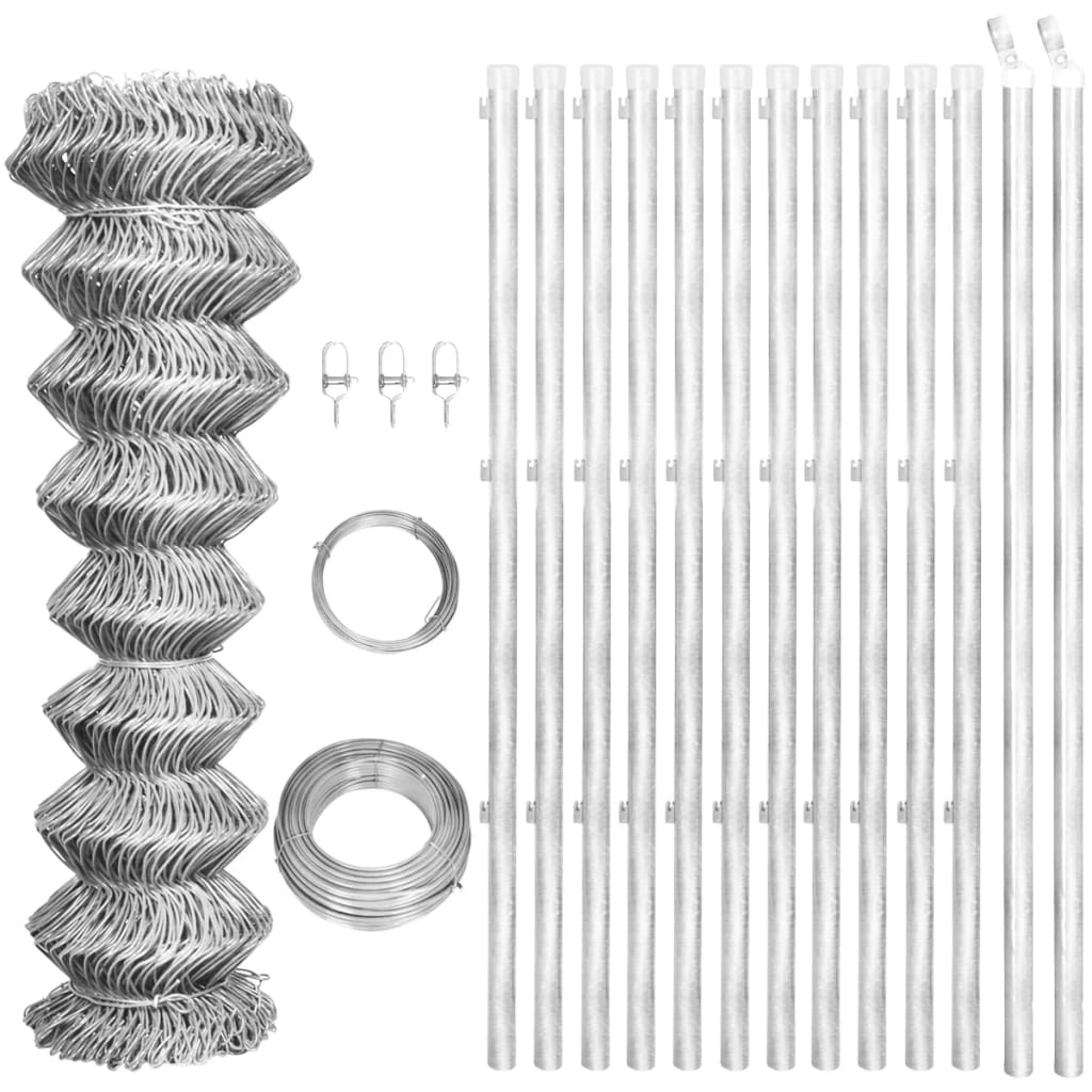 Gard din plasă cu stâlpi, argintiu, 25x1,25 m, oțel galvanizat