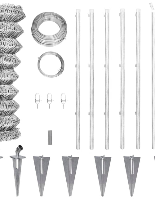 Încărcați imaginea în vizualizatorul Galerie, Gard din plasă cu stâlpi și țăruși, 15x1,5 m, oțel galvanizat

