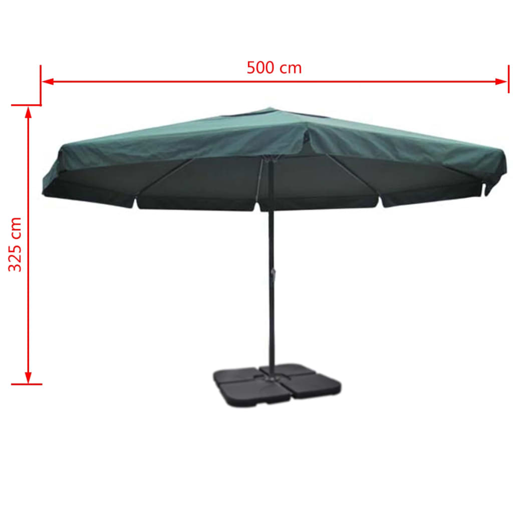 Umbrelă de soare de grădină din aluminiu, bază portabilă, verde