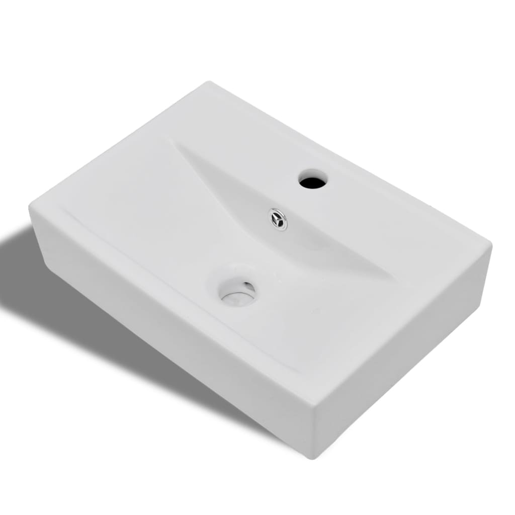 Chiuvetă baie alb ceramică dreptunghiular loc robinet/preaplin