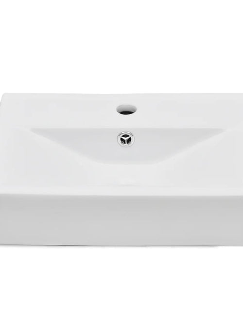 Încărcați imaginea în vizualizatorul Galerie, Chiuvetă baie alb ceramică dreptunghiular loc robinet/preaplin
