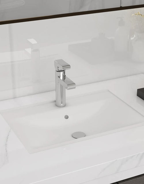 Încărcați imaginea în vizualizatorul Galerie, Chiuvetă baie alb ceramică dreptunghiular loc robinet/preaplin
