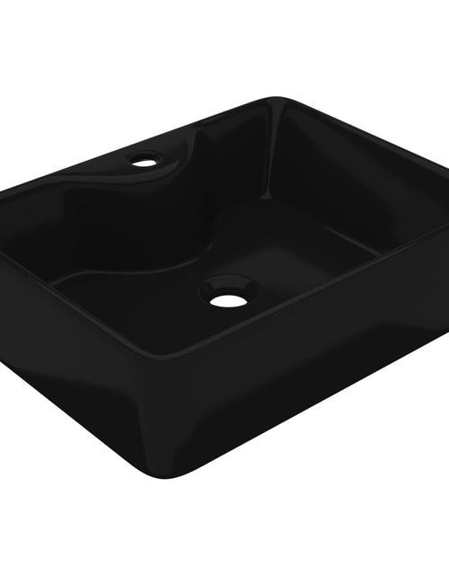 Загрузите изображение в средство просмотра галереи, Chiuvetă de baie pătrată din ceramică cu gaură pentru robinet, negru
