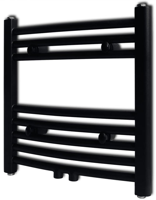 Încărcați imaginea în vizualizatorul Galerie, Radiator port-prosop încălzire centrală baie, curbat, negru 480x480 mm
