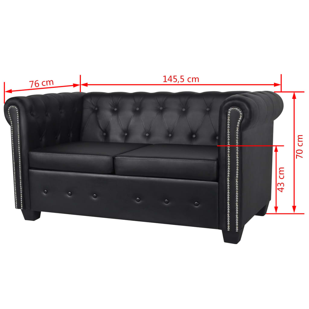 Canapea Chesterfield cu 2 și 3 locuri, piele artificială, negru