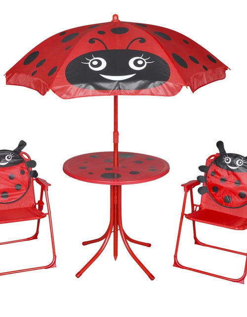Încărcați imaginea în vizualizatorul Galerie, Set bistro pentru copii de grădină, cu umbrelă, 3 piese, roșu - Lando
