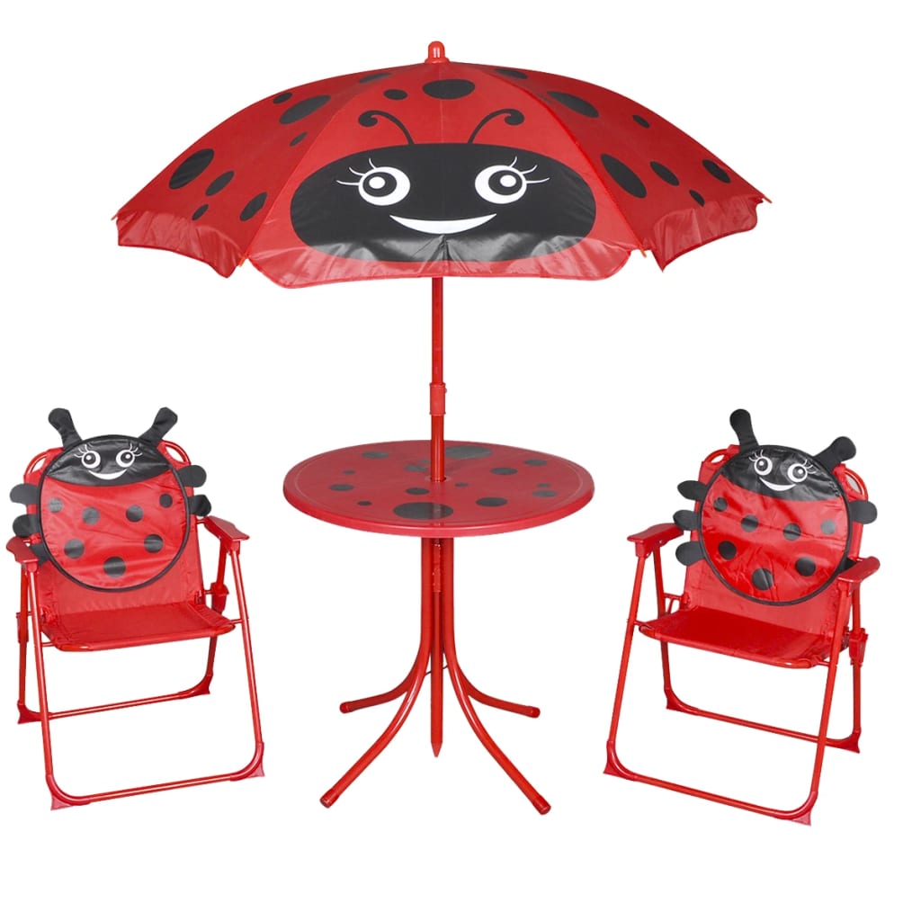 Set bistro pentru copii de grădină, cu umbrelă, 3 piese, roșu - Lando