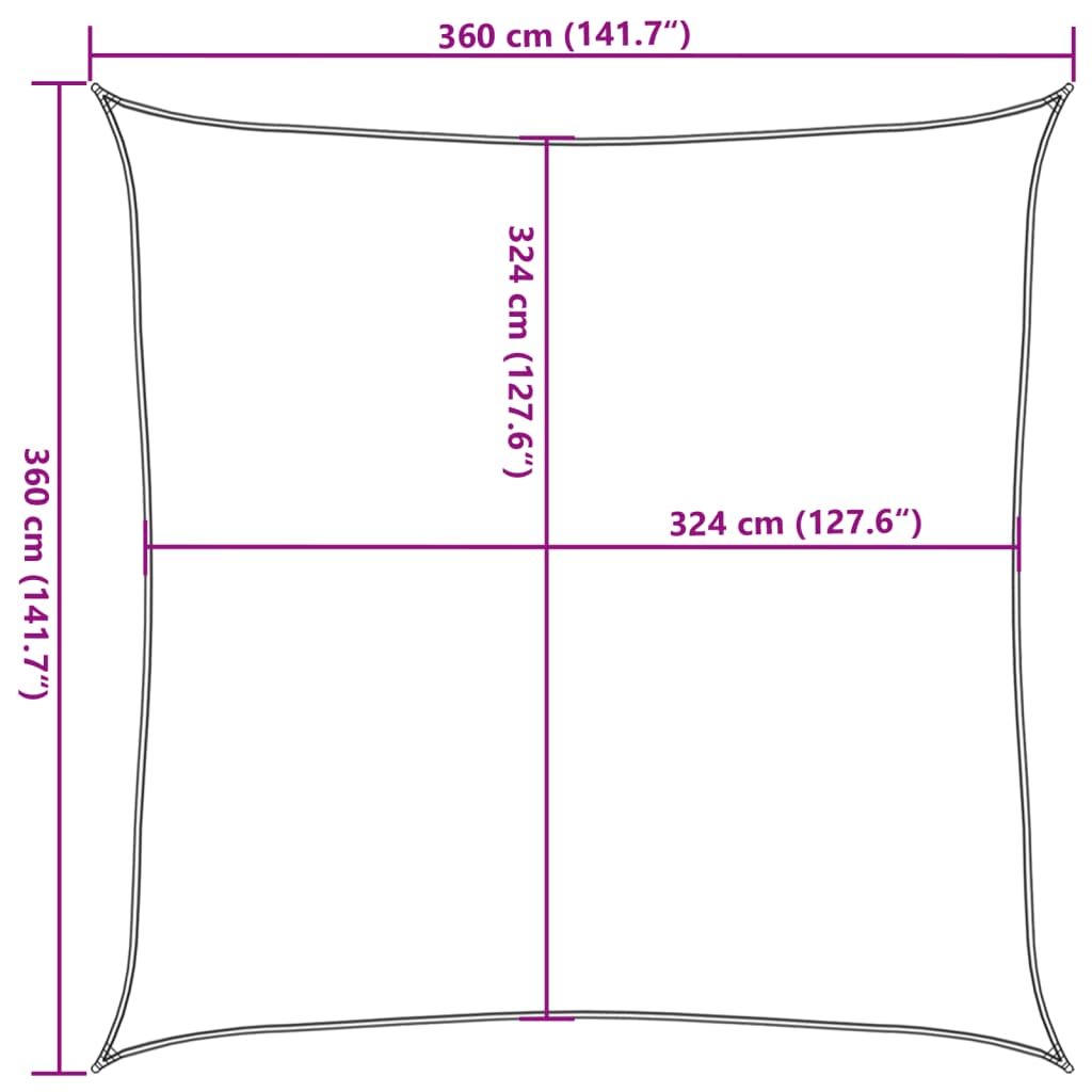 Parasolar pătrat din HDPE, 3,6 x 3,6 m, antracit