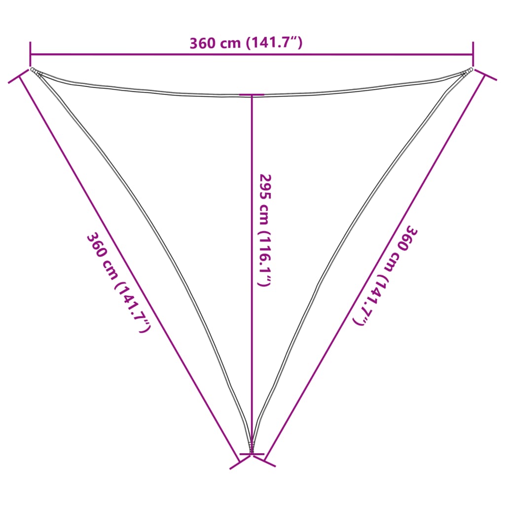 Pânză parasolar din HDPE, triunghiulară 3,6 x 3,6 x 3,6 m, bej