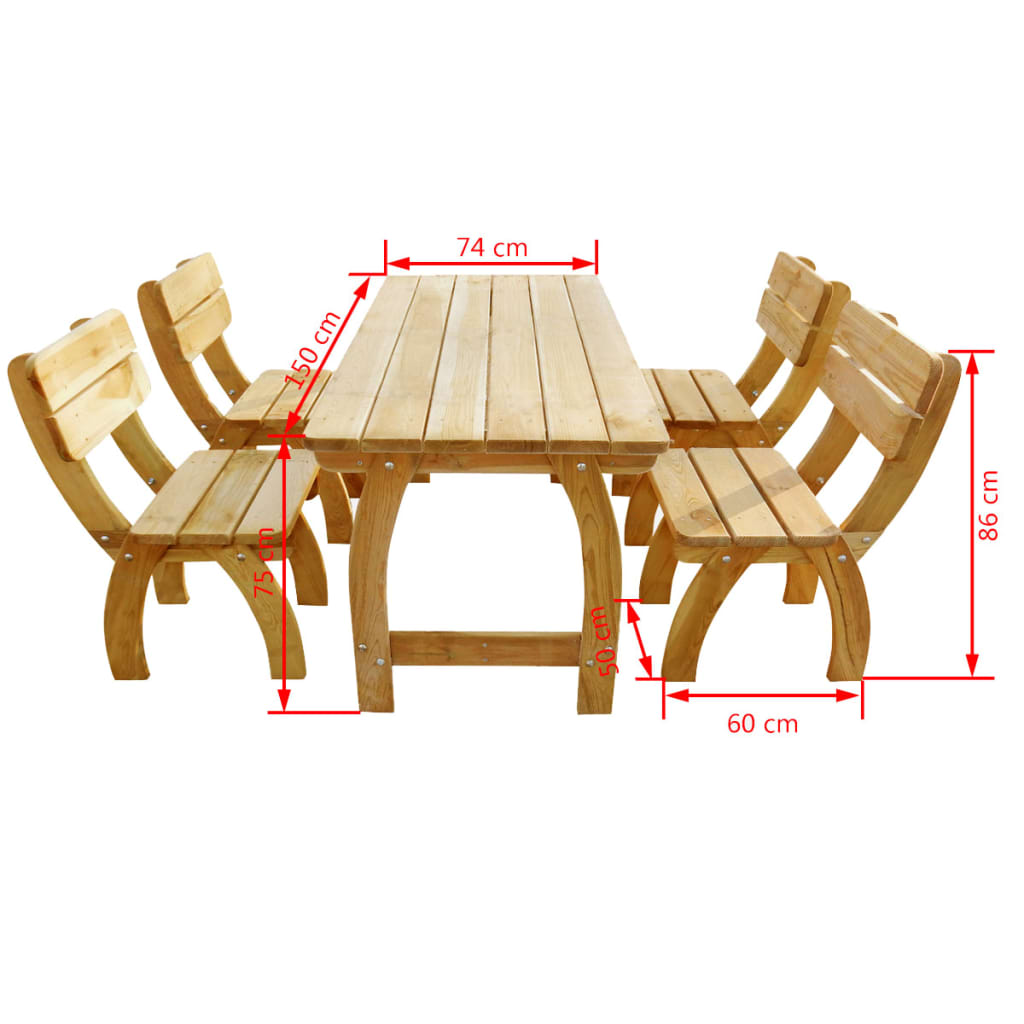 Set mobilier de exterior, 5 piese, lemn de pin tratat