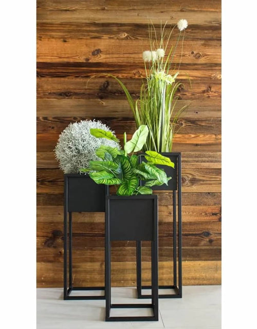 Încărcați imaginea în vizualizatorul Galerie, H&amp;S Collection Ghiveci de flori cu suport, negru, 60 cm, metal
