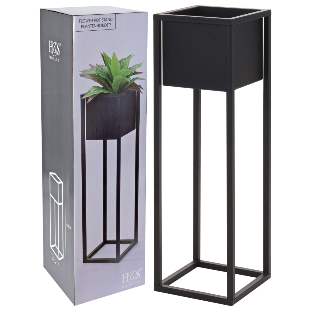 H&S Collection Ghiveci de flori cu suport, negru, 70 cm, metal