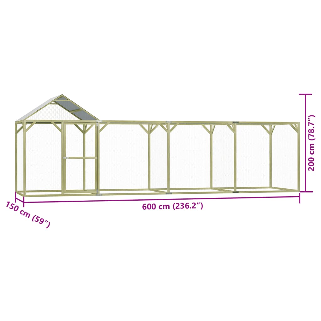 Cușcă pentru pui 6x1,5x2 m lemn de pin tratat