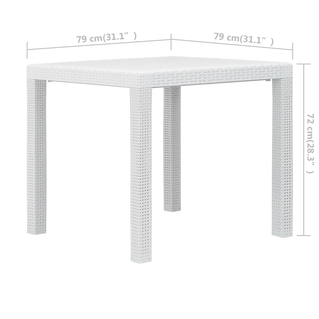 Masă de grădină, albă, 79x79x72 cm, plastic, aspect ratan