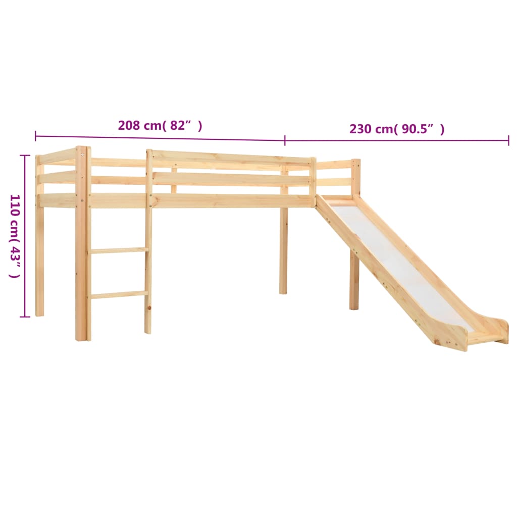 Cadru pat copii etajat cu tobogan & scară 97x208cm lemn de pin