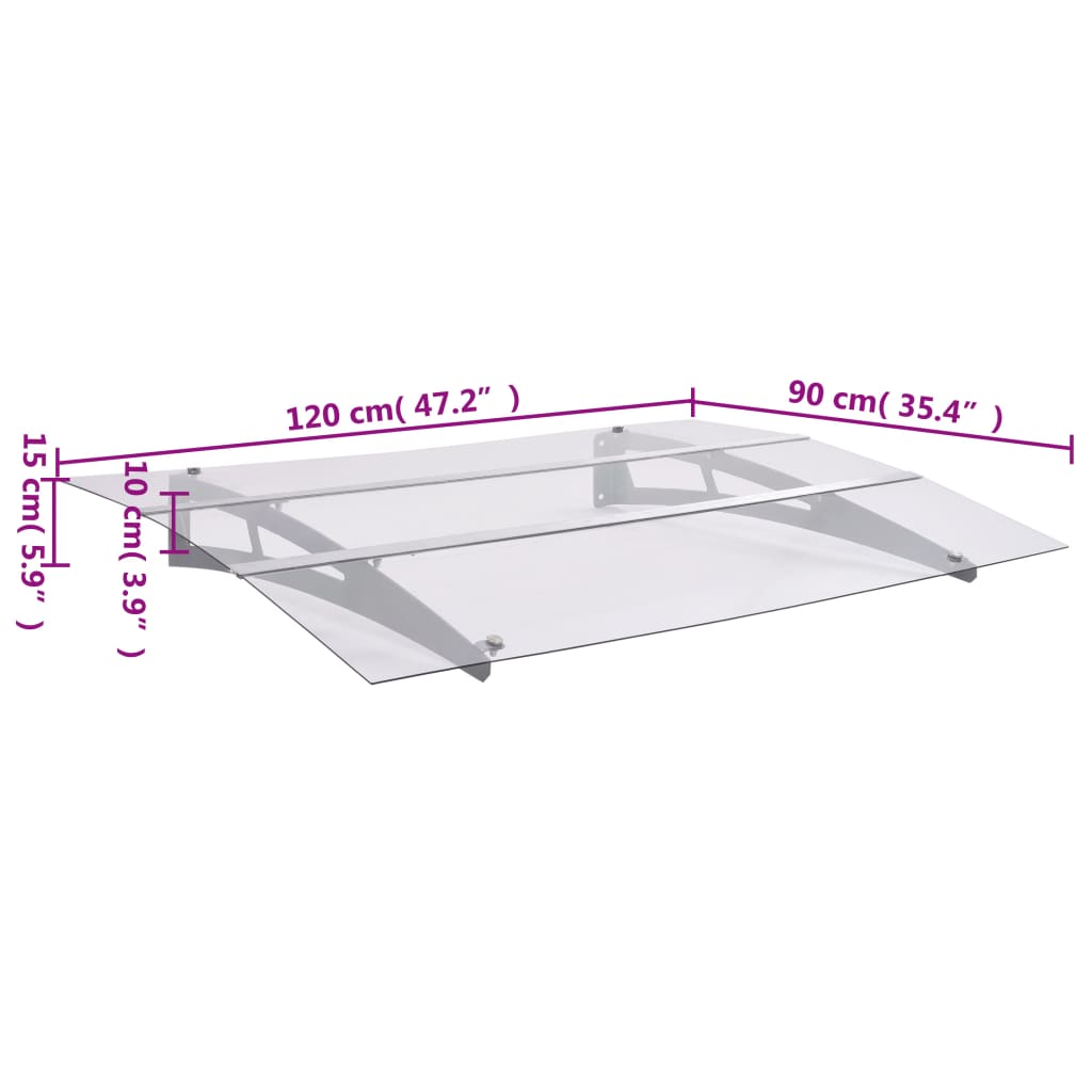 Copertină de ușă argintiu și transparent 120x90 cm policarbonat