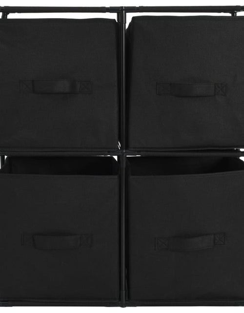 Încărcați imaginea în vizualizatorul Galerie, Dulap depozitare cu 4 coșuri textile, negru, 63x30x71 cm, oțel
