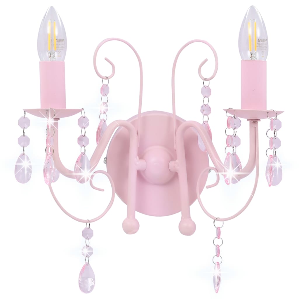 Lampă de perete cu mărgele, roz, 2 becuri x E14