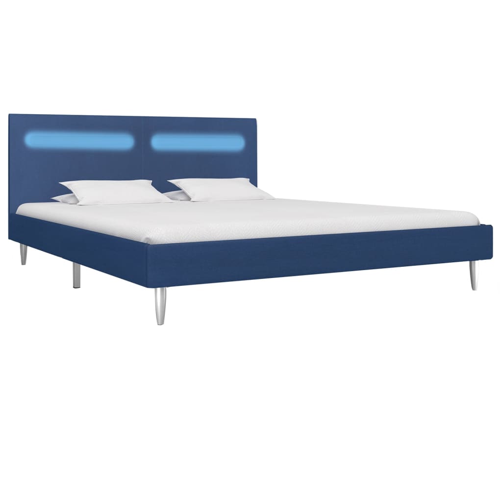 Cadru de pat cu LED-uri, albastru, 160x200 cm, material textil