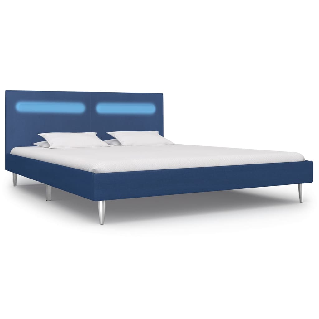 Cadru de pat cu LED-uri, albastru, 160x200 cm, material textil