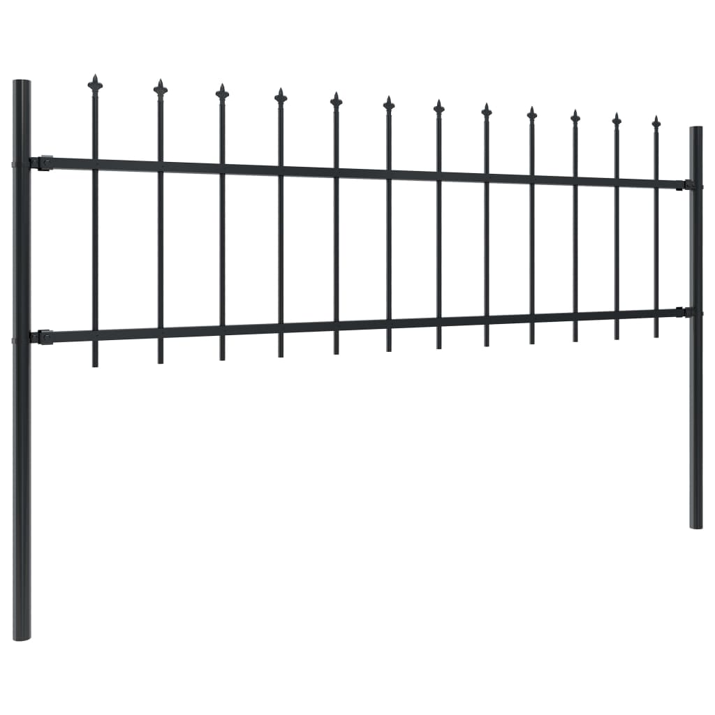 Gard de grădină cu vârf ascuțit, negru, 1,7 m, oțel