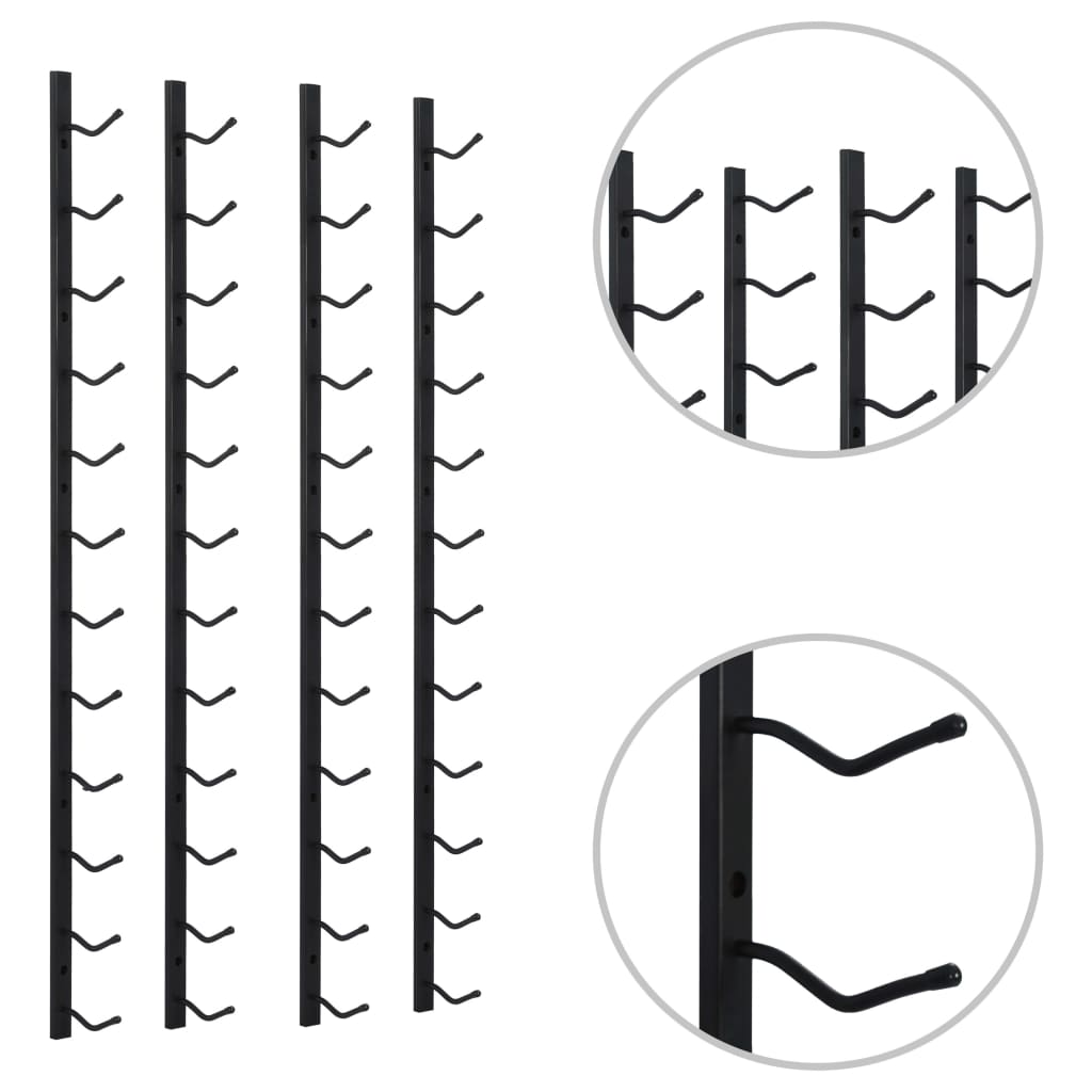 Suporturi vin montate pe perete, 12 sticle, 2 buc, negru, fier