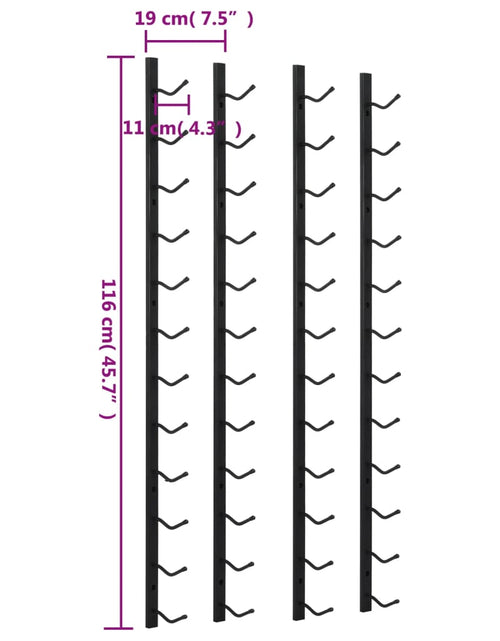 Încărcați imaginea în vizualizatorul Galerie, Suporturi vin montate pe perete, 12 sticle, 2 buc, negru, fier

