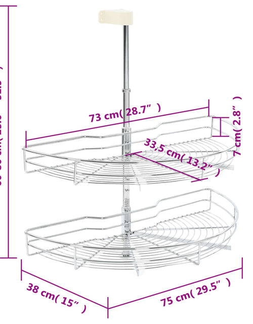 Загрузите изображение в средство просмотра галереи, Coș sârmă bucătărie 2 rafturi argintiu 75x38x80 cm 180 grade

