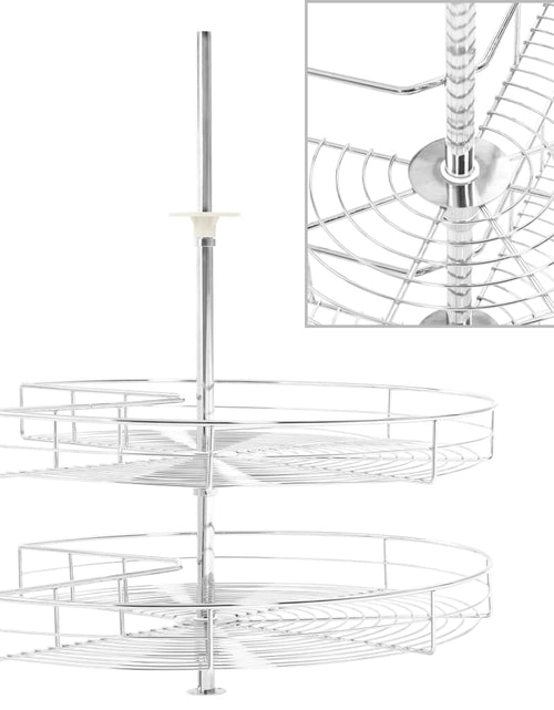 Загрузите изображение в средство просмотра галереи, Coș sârmă bucătărie 2 rafturi, 270 grade, argintiu, 71x71x80 cm
