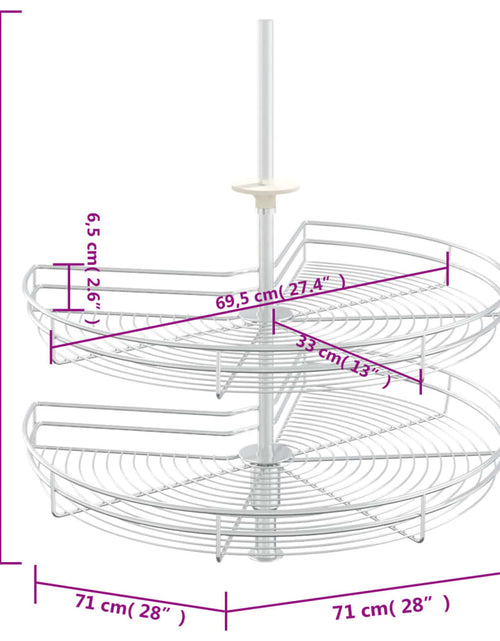 Загрузите изображение в средство просмотра галереи, Coș sârmă bucătărie 2 rafturi, 270 grade, argintiu, 71x71x80 cm
