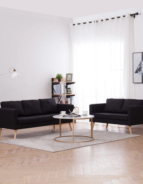 Încărcați imaginea în vizualizatorul Galerie, Set canapele, 2 piese, negru, material textil
