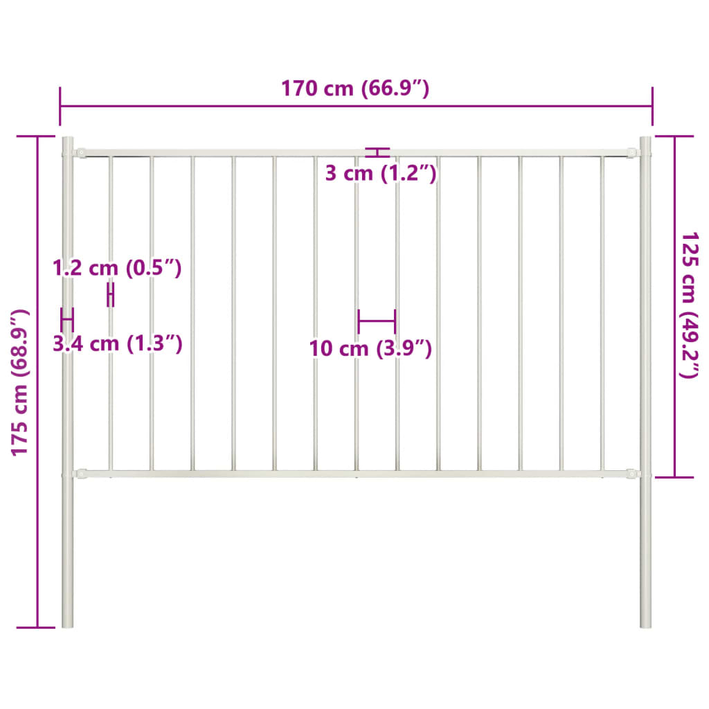 Panou de gard cu stâlpi, alb, 1,7 x 1,25 m, oțel