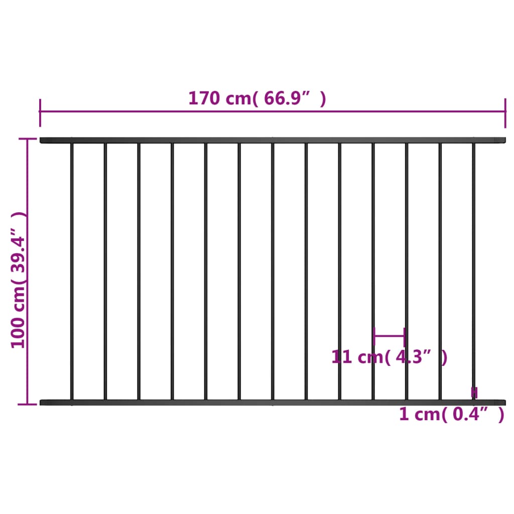 Panou de gard, negru, 1,7 x 1 m, oțel vopsit electrostatic