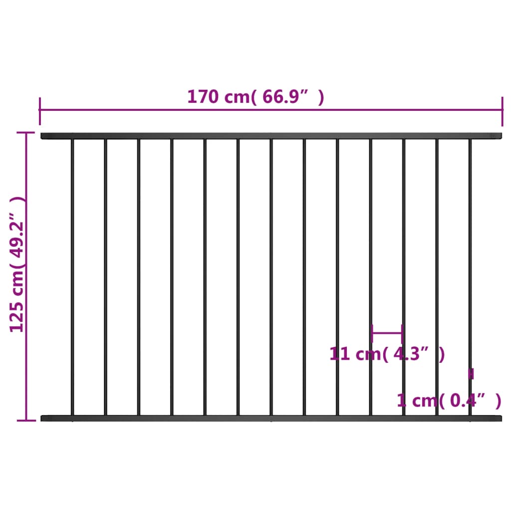 Panou de gard, negru, 1,7 x 1,25 m, oțel vopsit electrostatic